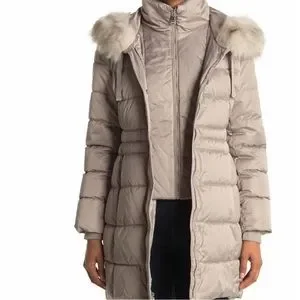 Tahari faux fur trim hooded bib zip puffer jacket hotsell